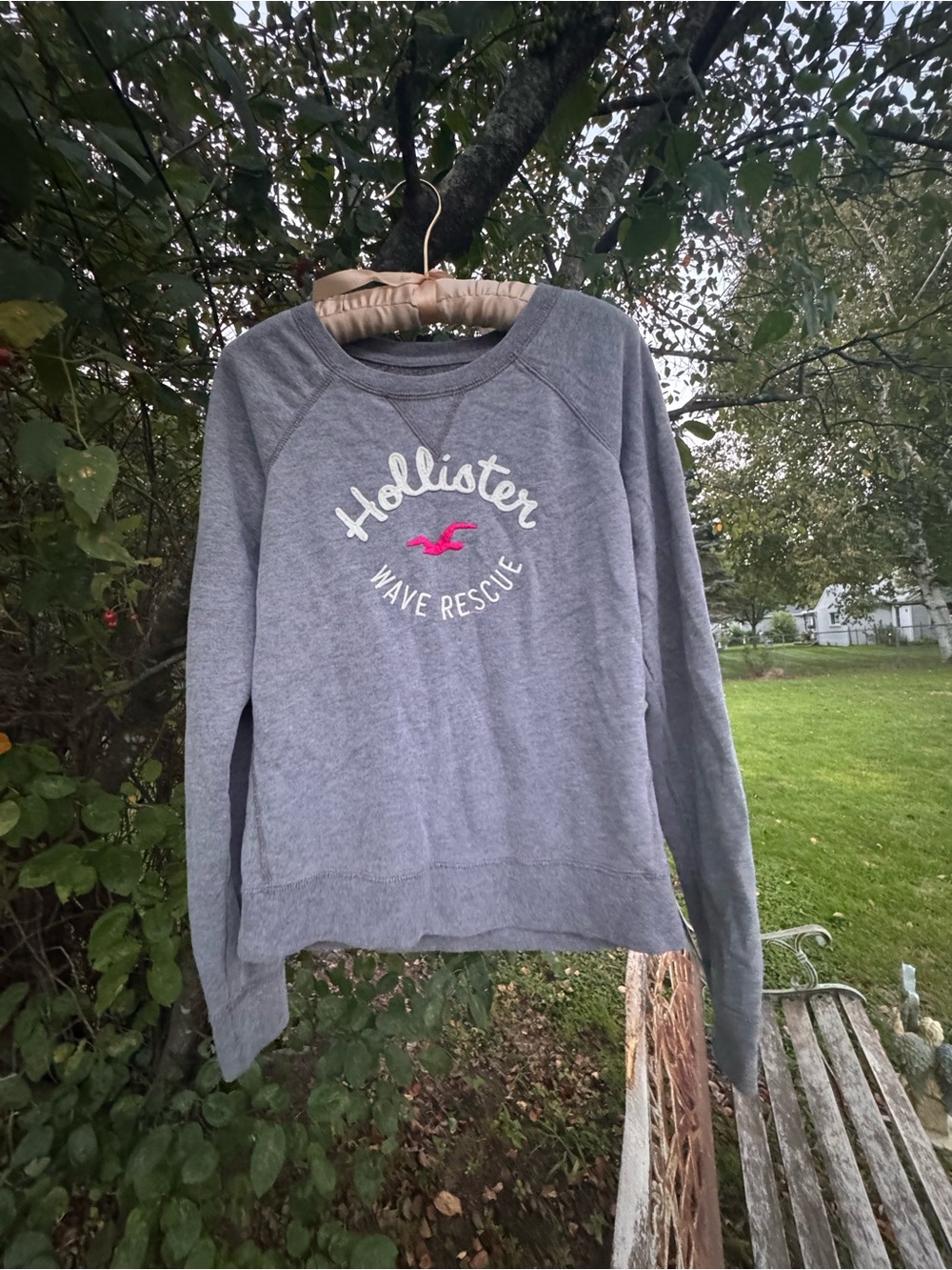 Y2K Hollister Gray Crewneck Sweatshirt with Pink Logo